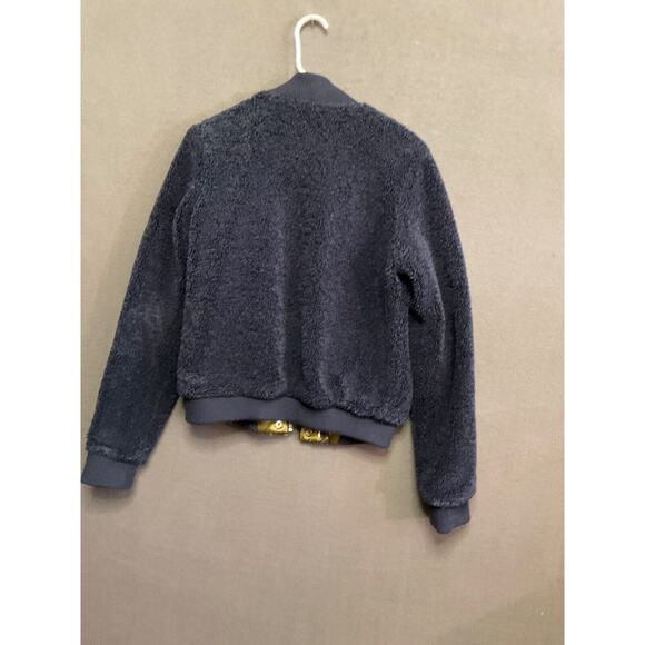 Volcom VTG Teddy Bomber Jacket S Navy Blue Lined Warm Zip Pockets Sherpa Fleece - Picture 7 of 7